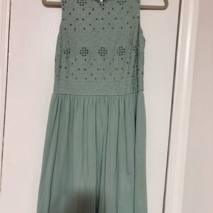 LOFT Sage Green Eyelet Sleeveless Midi Dress | Size 0